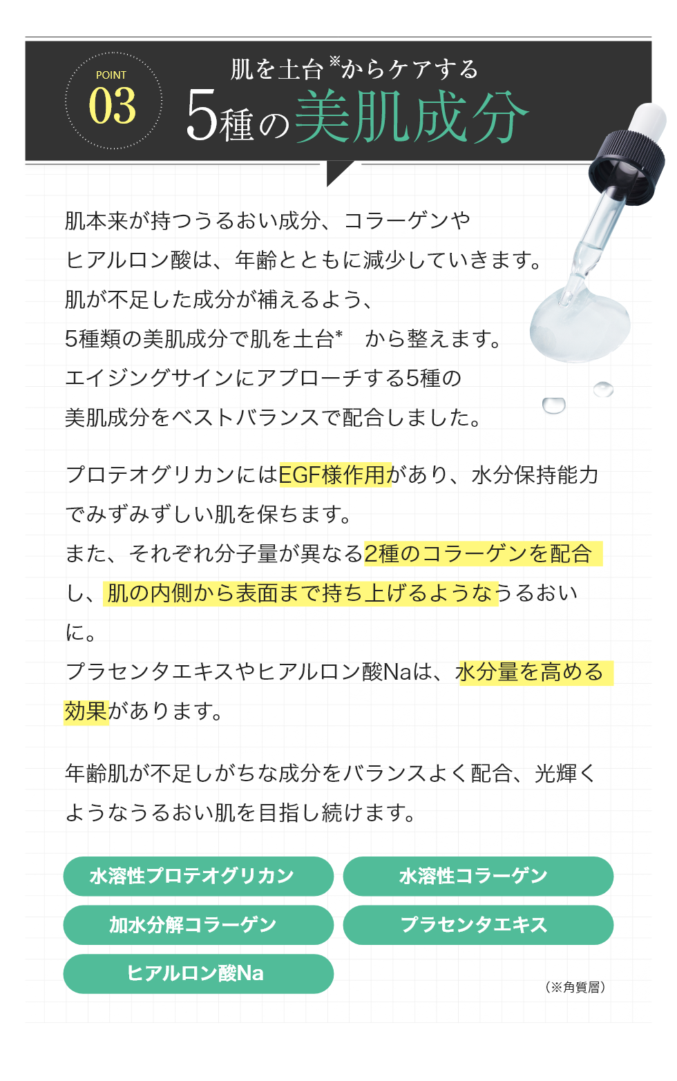 肌を土台からケアする5種の美肌成分